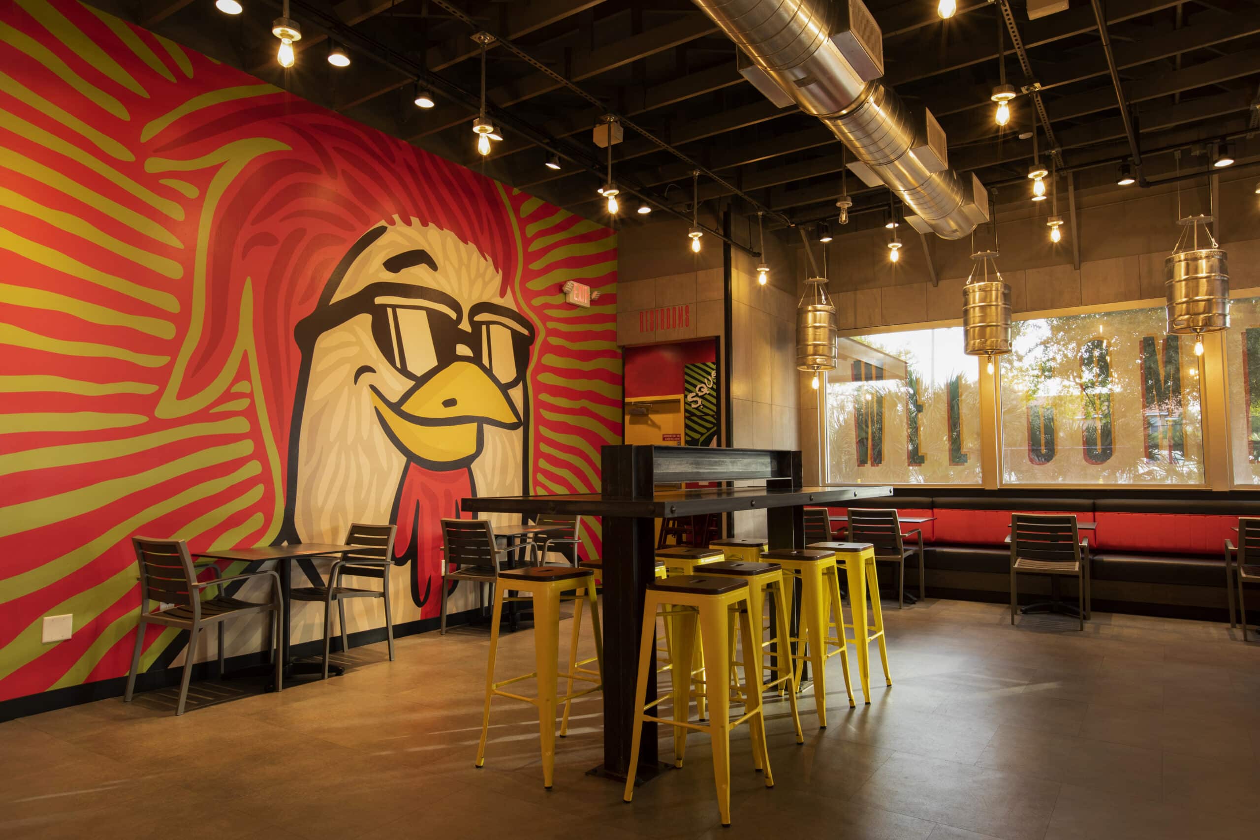 Mural of a chicken wearing sunglasses