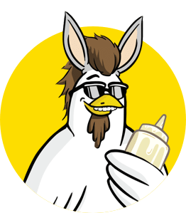 Cartoon chicken with donkey ears