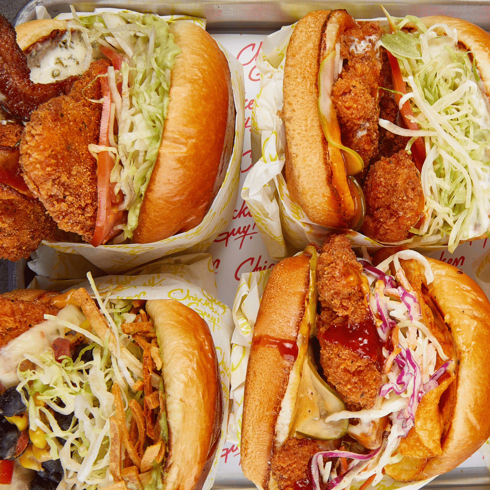 Chicken Guy! sandwiches on a tray
