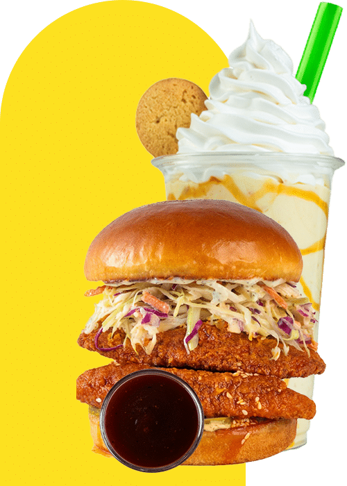 Chicken Guy! Banana Pudding Shake and Chili Crunch Sandwich